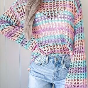 Colorful Striped Crochet Sweater size L